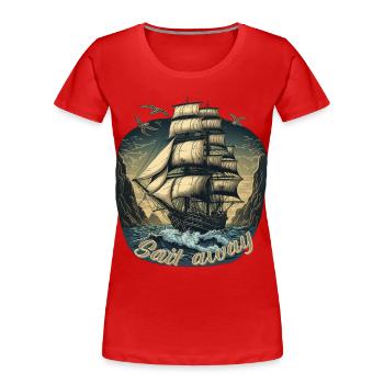 Gigantic boat sails in a storm on the high seas - Women's Premium Organic T-Shirt - red - Front - Mia (176cm)