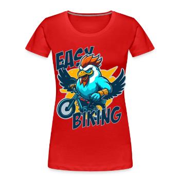 Coq avec vélo et lettrage - T-shirt bio Premium Femme - rouge - Devant - Mia (176cm)
