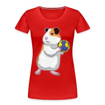 Meerschweinchen Handballspieler Handball - Frauen Premium Bio T-Shirt - Rot - Vorne - Mia (176cm)