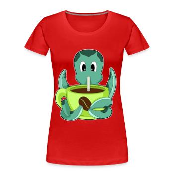 Tasse de café pieuvre - T-shirt bio Premium Femme - rouge - Devant - Mia (176cm)