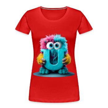 Mehrfarbiges Monster mit Buchstabe U - Frauen Premium Bio T-Shirt - Rot - Vorne - Mia (176cm)
