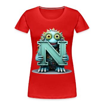 N Bunt mit Monster gewebt - Frauen Premium Bio T-Shirt - Rot - Vorne - Mia (176cm)