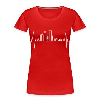 Boston Skyline Herzschlag USA Fan Herz Puls Liebe - Frauen Premium Bio T-Shirt - Rot - Vorne - Mia (176cm)