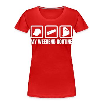Meine Wochenendroutine - Frauen Premium Bio T-Shirt - Rot - Vorne - Mia (176cm)