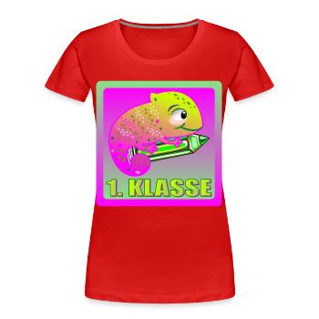 PINKE AMPHIBIE CHAMÄLEON GECKO 1. KLASSE - Frauen Premium Bio T-Shirt - Rot - Vorne - Mia (176cm)