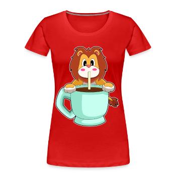 Tasse de café Lion - T-shirt bio Premium Femme - rouge - Devant - Mia (176cm)