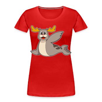 Renne phoque - T-shirt bio Premium Femme - rouge - Devant - Mia (176cm)