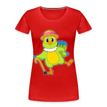 Parrot Pensioner Walking Stick - Women's Premium Organic T-Shirt - red - Front - Mia (176cm)