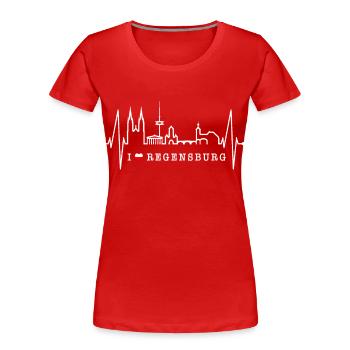 Regensburg Skyline Herzschlag Liebe Regensburger - Frauen Premium Bio T-Shirt - Rot - Vorne - Mia (176cm)