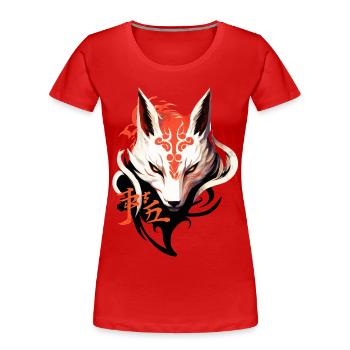 Masque De Renard Kumiho Japon Kitsune Samouraï Anime - T-shirt bio Premium Femme - rouge - Devant - Mia (176cm)