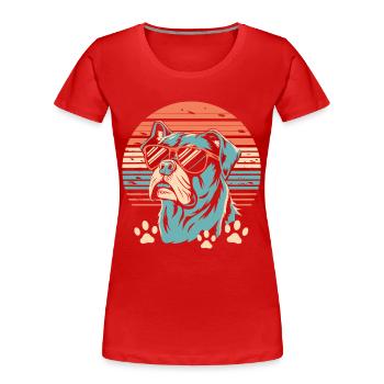 Retro Sunset Dog with Sunglasses - Women's Premium Organic T-Shirt - red - Front - Mia (176cm)