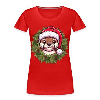 Conception de loutre de Noël pour les moments festifs - T-shirt bio Premium Femme - rouge - Devant - Mia (176cm)