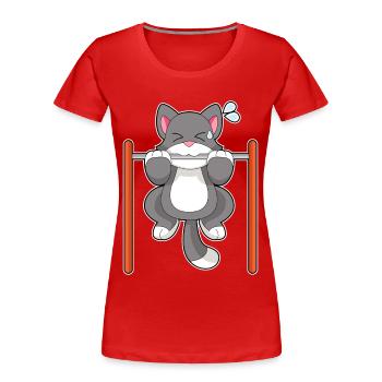 Cat Bodybuilder Pull-ups Bodybuilding - Women's Premium Organic T-Shirt - red - Front - Mia (176cm)