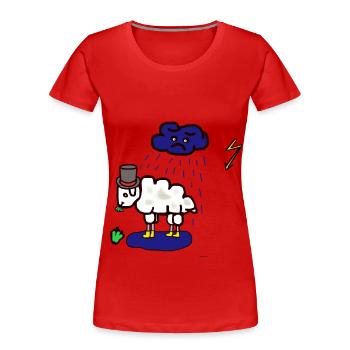 Bad weather: sheep, rain cloud, rain, mutton - Women's Premium Organic T-Shirt - red - Front - Mia (176cm)