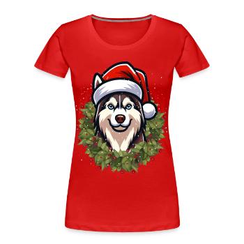 Husky de Noël : chien mignon avec chapeau de père Noël - T-shirt bio Premium Femme - rouge - Devant - Mia (176cm)