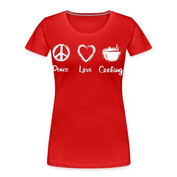 Peace Love Cooking - Women's Premium Organic T-Shirt - red - Front - Mia (176cm)