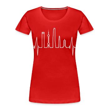 Shanghai Skyline Herzschlag China I Love Schanghai - Frauen Premium Bio T-Shirt - Rot - Vorne - Mia (176cm)