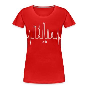 Shanghai Skyline Herzschlag China I Love Schanghai - Frauen Premium Bio T-Shirt - Rot - Vorne - Mia (176cm)