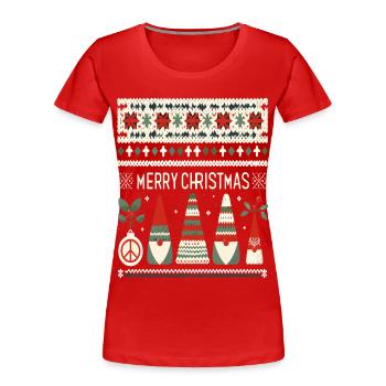 Christmas Gnomes Strickmuster - Frauen Premium Bio T-Shirt - Rot - Vorne - Mia (176cm)