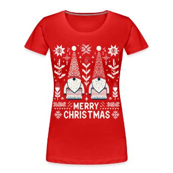 Frohe Weihnachten Gnomes Strickmuster Optik - Frauen Premium Bio T-Shirt - Rot - Vorne - Mia (176cm)