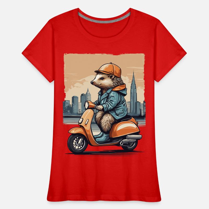 Hérisson mignon sur scooter T-shirt bio Premium Femme