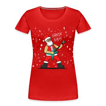 Santa Playing Guitar. Heavy Metal Christmas - Women's Premium Organic T-Shirt - red - Front - Mia (176cm)