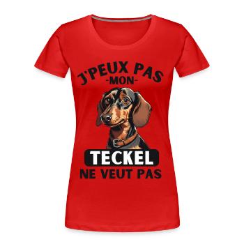Chien doux de race TECKEL 1 - T-shirt bio Premium Femme - rouge - Devant - Mia (176cm)