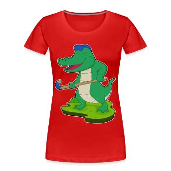 Crocodile Hockey sur gazon Crocodile Crocodile Stick de hockey sur gazon - T-shirt bio Premium Femme - rouge - Devant - Mia (176cm)