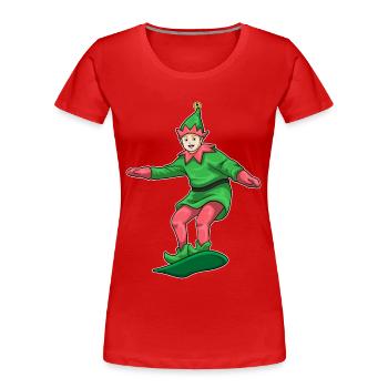 Elf Christmas Snowboard - Women's Premium Organic T-Shirt - red - Front - Mia (176cm)