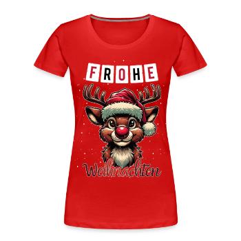 Frohe Weihnachten Rudolf das Rentier Adventszeit - Frauen Premium Bio T-Shirt - Rot - Vorne - Mia (176cm)
