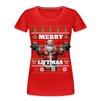 Merry Liftmas Pumper Bodybuilding Fitness Xmas - Frauen Premium Bio T-Shirt - Rot - Vorne - Mia (176cm)