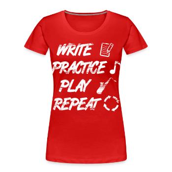 Citation de saxophone de motivation - T-shirt bio Premium Femme - rouge - Devant - Mia (176cm)