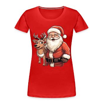 Santa Claus with reindeer - Women's Premium Organic T-Shirt - red - Front - Mia (176cm)