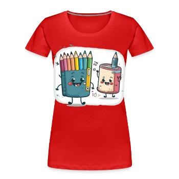 Der Bleistiftschieber - Frauen Premium Bio T-Shirt - Rot - Vorne - Mia (176cm)