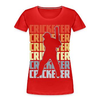 Retro Kricket Spieler - Frauen Premium Bio T-Shirt - Rot - Vorne - Mia (176cm)