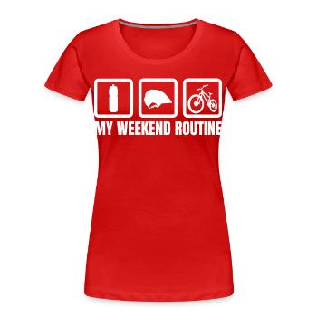 Routine du week-end de vélo de montagne - T-shirt bio Premium Femme - rouge - Devant - Mia (176cm)