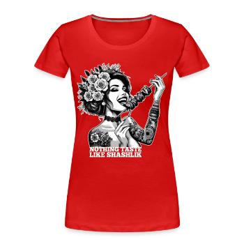 Schaschlik lecker Frau Tattoo Geschenk - Frauen Premium Bio T-Shirt - Rot - Vorne - Mia (176cm)