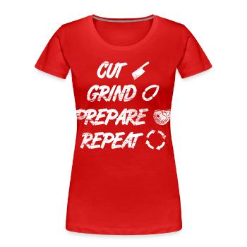 Cutting, grinding, preparing - Women's Premium Organic T-Shirt - red - Front - Mia (176cm)