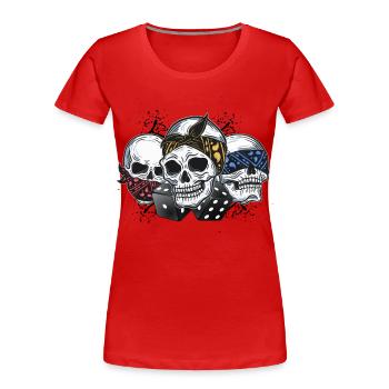 Kopfskelett Trio Würfel Bandana - Frauen Premium Bio T-Shirt - Rot - Vorne - Mia (176cm)