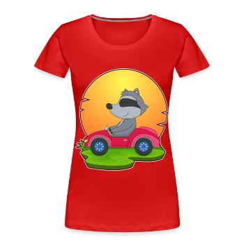 Raccoon Car - Women's Premium Organic T-Shirt - red - Front - Mia (176cm)