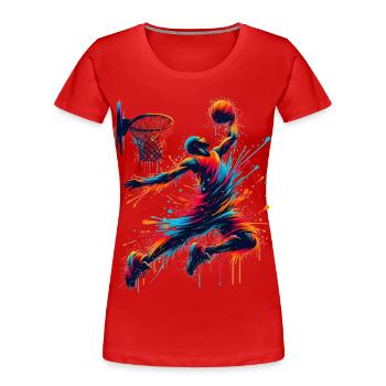 Explosion de Couleurs Basket - T-shirt Artistique - T-shirt bio Premium Femme - rouge - Devant - Mia (176cm)