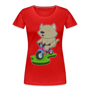 Katze Fahrrad - Frauen Premium Bio T-Shirt - Rot - Vorne - Mia (176cm)