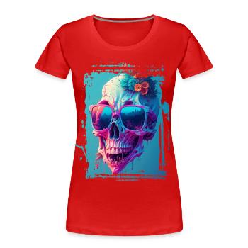 Totenkopfdame mit Sonnenbrille - Frauen Premium Bio T-Shirt - Rot - Vorne - Mia (176cm)