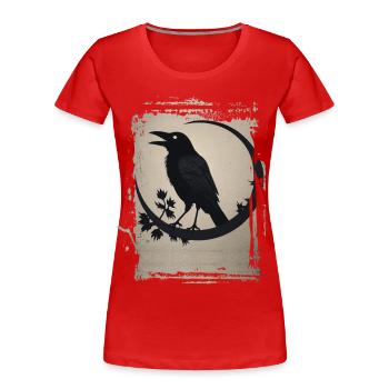 Rabe auf Ast sitzend - Frauen Premium Bio T-Shirt - Rot - Vorne - Mia (176cm)