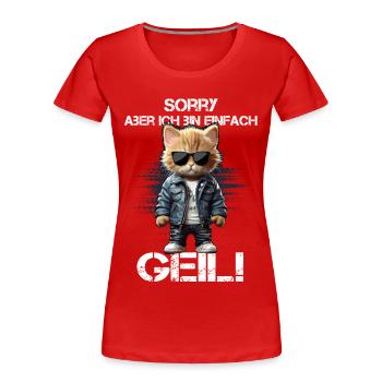 Katzenheld in Lederjacke & Sonnenbrille - Frauen Premium Bio T-Shirt - Rot - Vorne - Mia (176cm)