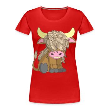Vache à poil long - T-shirt bio Premium Femme - rouge - Devant - Mia (176cm)