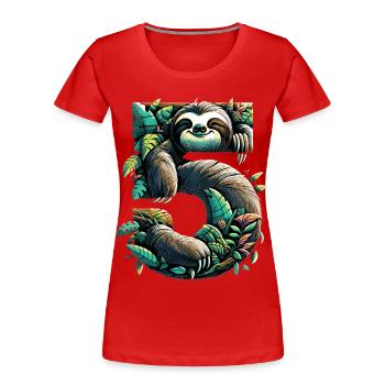 5 Year Old Sloth 5th Birthday Gift - Women's Premium Organic T-Shirt - red - Front - Mia (176cm)