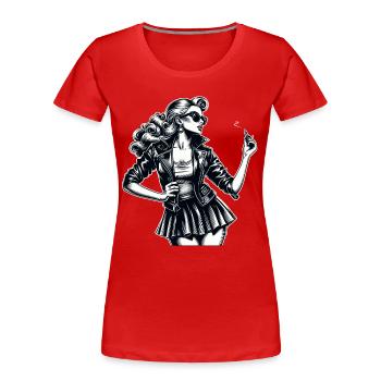 Rockabilly Frau Lederjacke Lippenstift Geschenk - Frauen Premium Bio T-Shirt - Rot - Vorne - Mia (176cm)