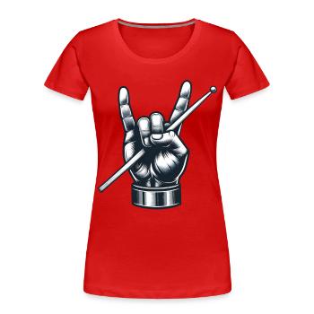 Drummer, Drummer, Band, Metal Pose, French Fries, Fork - Women's Premium Organic T-Shirt - red - Front - Mia (176cm)