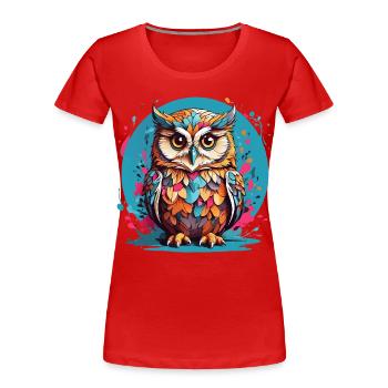 Liebenswerte Eule auf Farbklecksen - Frauen Premium Bio T-Shirt - Rot - Vorne - Mia (176cm)